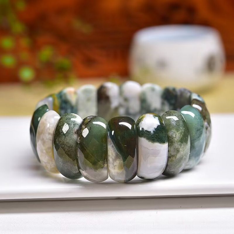 Bracelet naturel en pierres d'agate mousse, aux reflets nuageux, modèle Alula - La Boutique du Bracelet