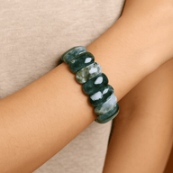 Bracelet naturel en pierres d'agate mousse, aux reflets nuageux, modèle Alula - La Boutique du Bracelet