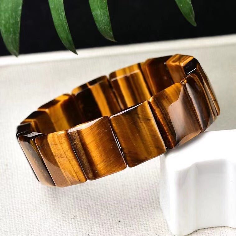 Bracelet naturel en pierres d'oeil de tigre carrés, aspect sauvage tendance, modèle Xume - La Boutique du Bracelet