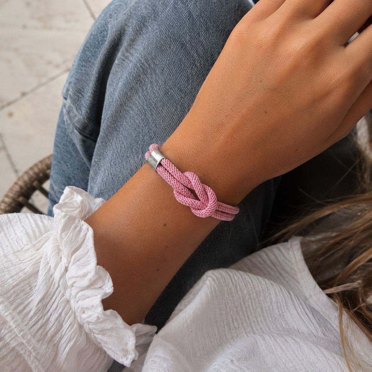 Marine knot nylon bracelet, stainless steel magnetic clasp, free personalized engraving, model Nono