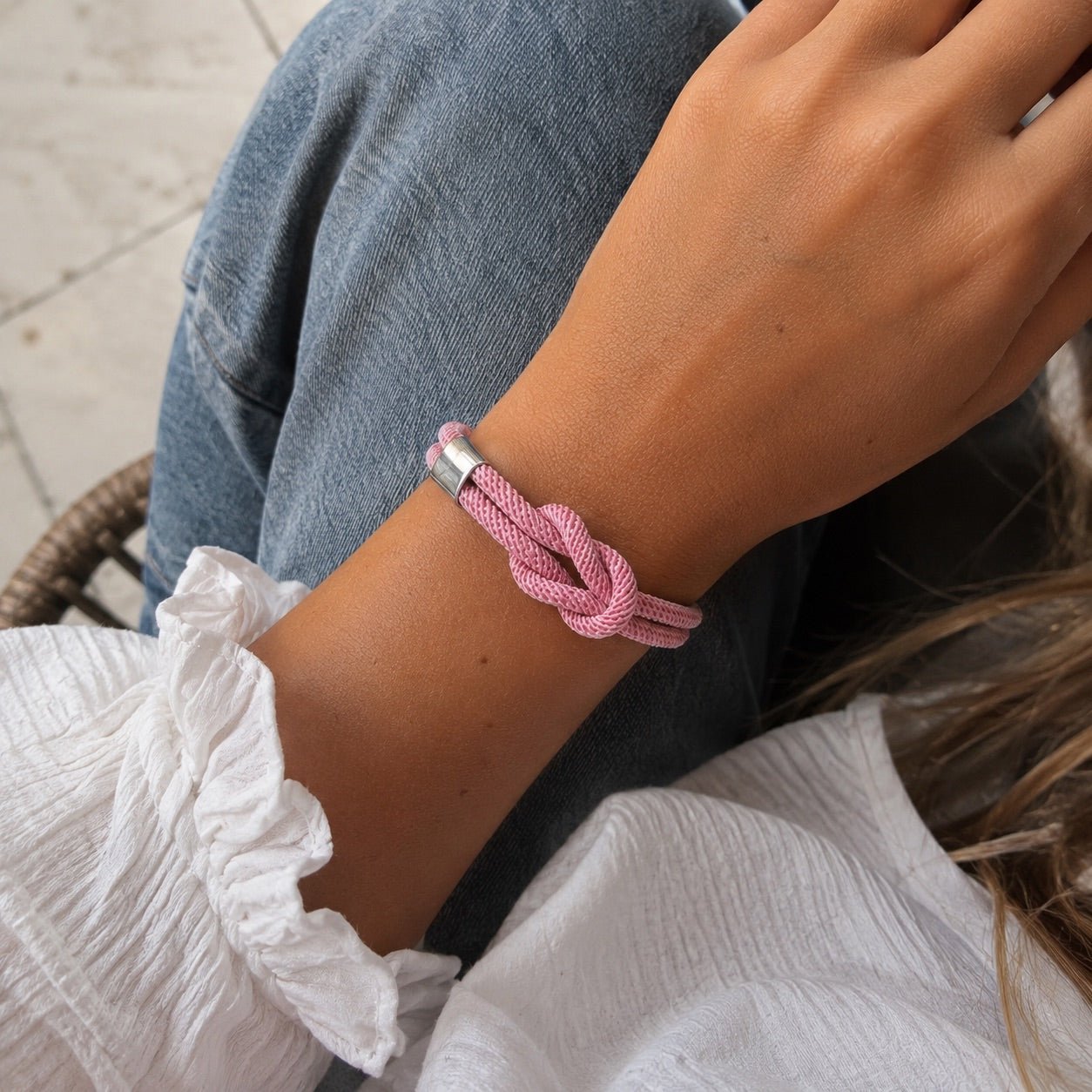 Bracelet nœud marin en nylon, fermoir magnétique en acier inoxydable, gravure personnalisée offerte, modèle Nono