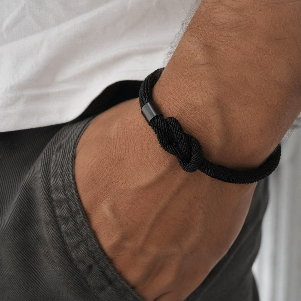 Marine knot nylon bracelet, stainless steel magnetic clasp, free personalized engraving, model Nono