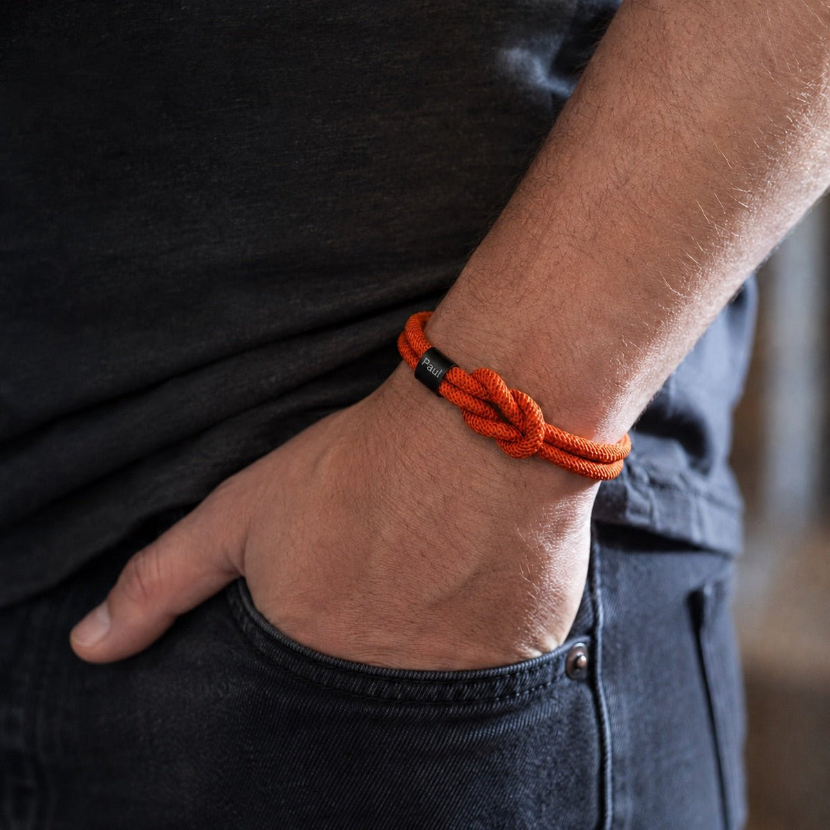 Marine knot nylon bracelet, stainless steel magnetic clasp, free personalized engraving, model Nono