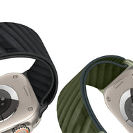 Bracelet nylon vert diagonale pour Apple Watch avec boucle parachute et fermoir tactique acier.