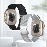 Bracelet nylon sport noir et gris pour Apple Watch avec boucle parachute tactique, modèle Neyko.