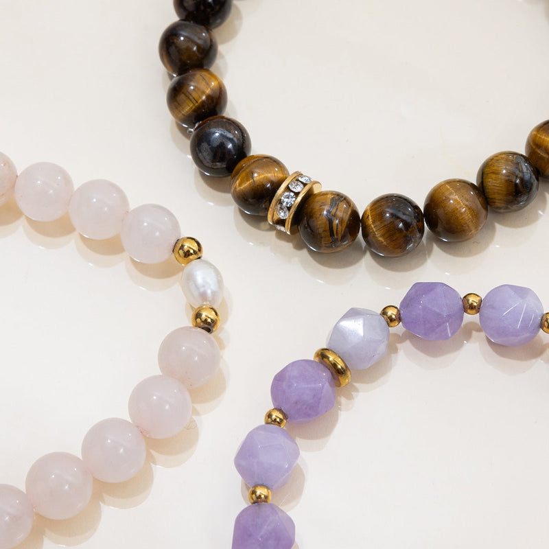 Bracelet œil de tigre, pierre naturelle élastique, et cristaux, modèle Talena - La Boutique du Bracelet