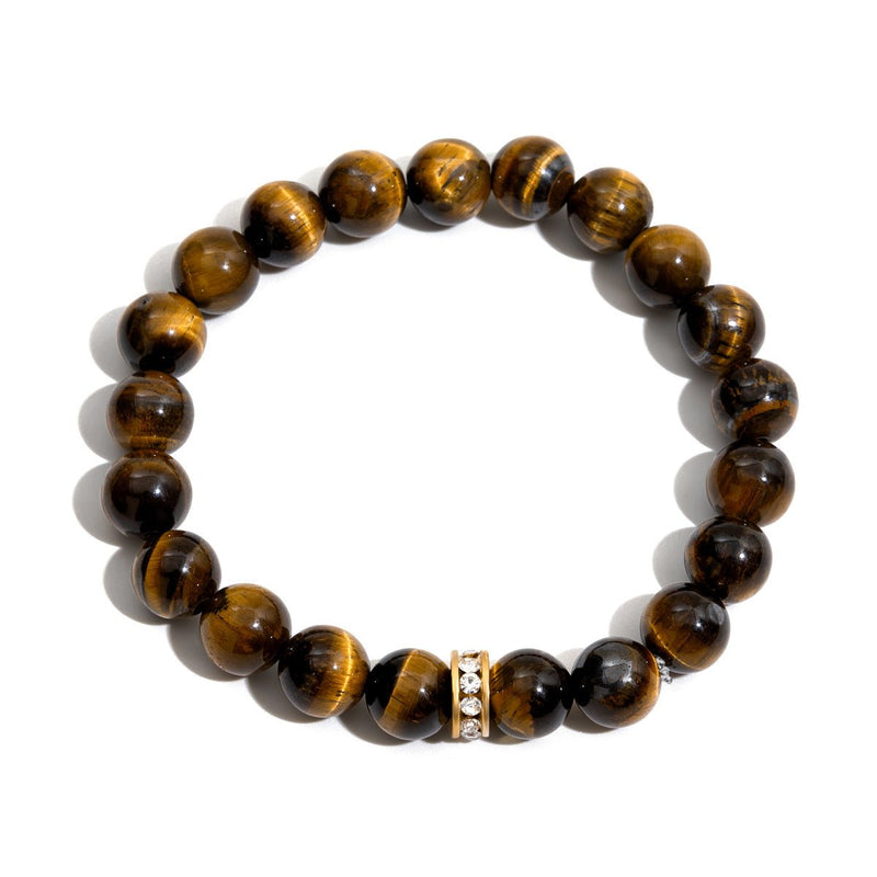 Bracelet œil de tigre, pierre naturelle élastique, et cristaux, modèle Talena - La Boutique du Bracelet