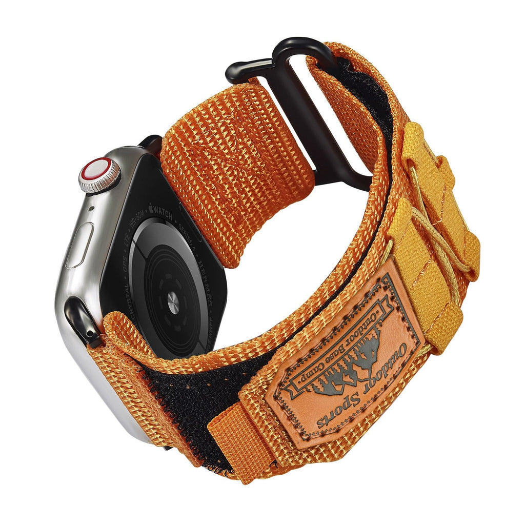 Bracelet en nylon orange avec fermeture velcro pour Apple Watch, style sport Outdoor Sport Edition.