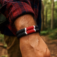 Bracelet paracorde, style survie avec mousqueton noir, bracelet aventure et randonnée, solide, modèle Liroy - La Boutique du Bracelet