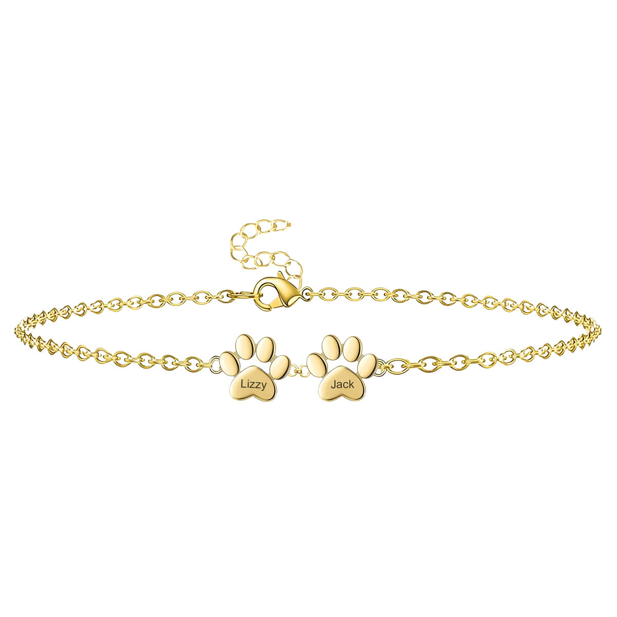 Bracelet fin or avec deux pendentifs en forme de pattes en acier inoxydable, chaîne ajustable.