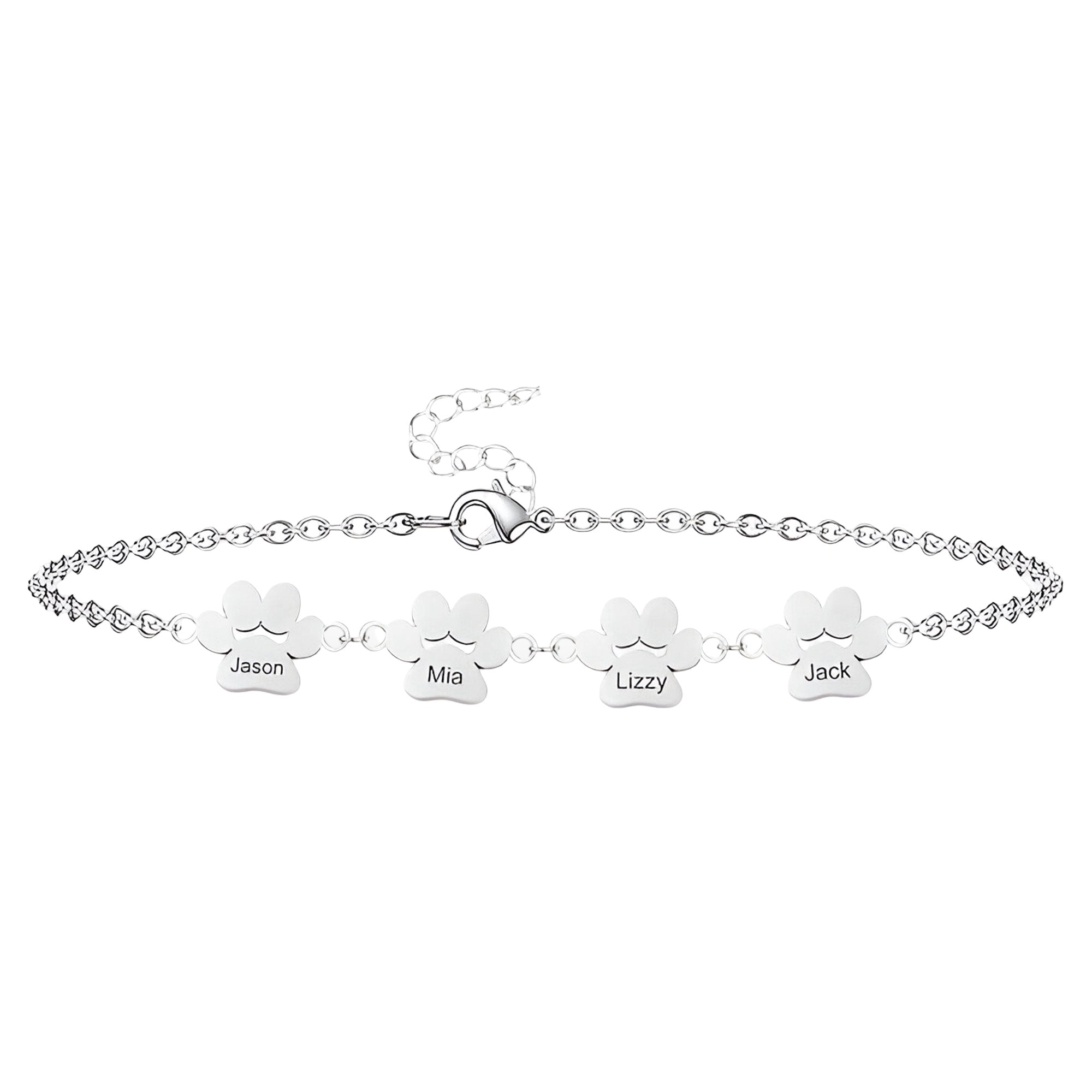 Bracelet patte personnalisée, en acier inoxydable, mixte, modèle Tinou 4 pattes - La Boutique du Bracelet