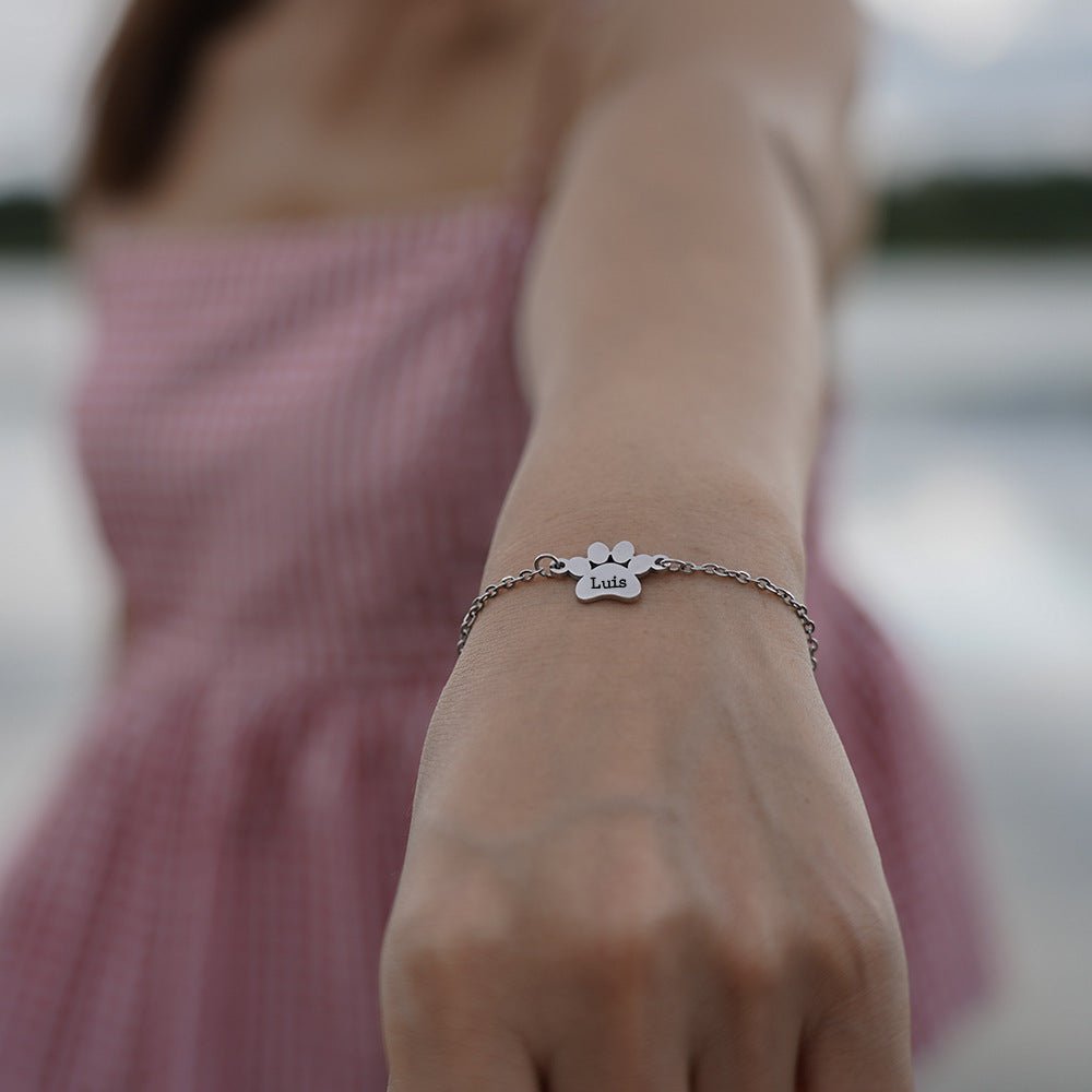 Personalized paw bracelet, stainless steel, unisex, Tinou model