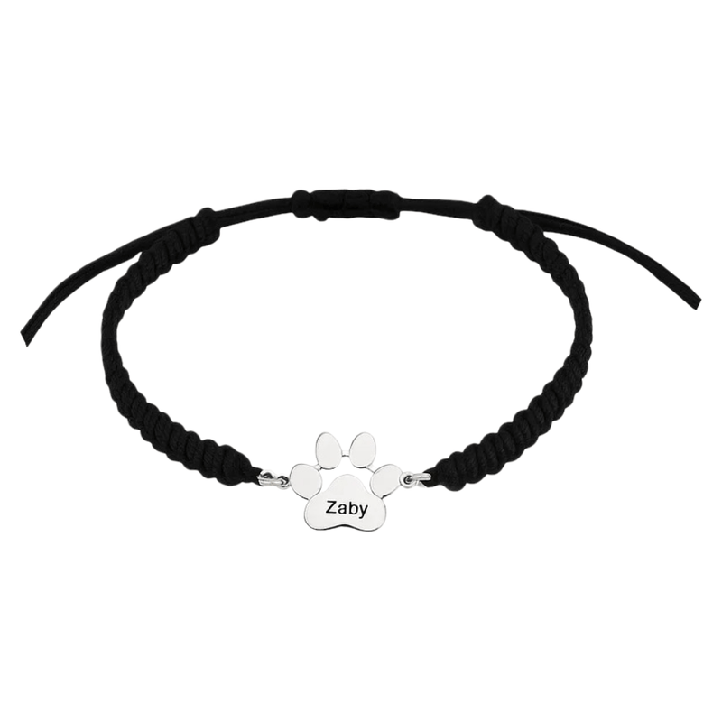 Bracelet noir en nylon avec médaille patte en acier inoxydable gravée "Zaby".