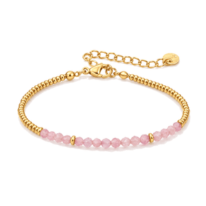 Packshot studio bracelet Dison Quartz rose, vue frontale basse posée sur table, fond blanc pur — 9 octobre 2026
