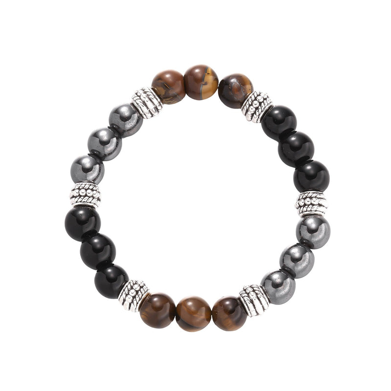 Black tiger's eye bead bracelet, natural 8mm beads, bold style elastic bracelet, Fadicio model