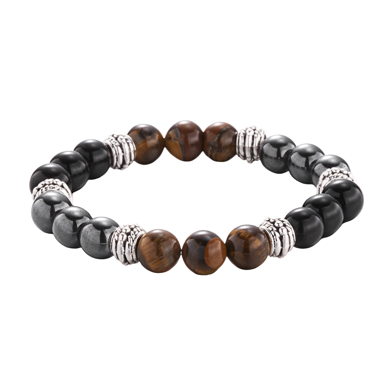 Armband aus schwarzen Tigeraugen-Perlen, natürliche Perlen 8 mm, elastisches Armband mit ausdrucksvollem Stil, Modell Fadicio