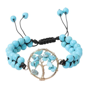 Braided Bead Bracelet with Tree Pendant, Lithotherapy Jewelry, Wellness Stone Accessory, Adrita Model