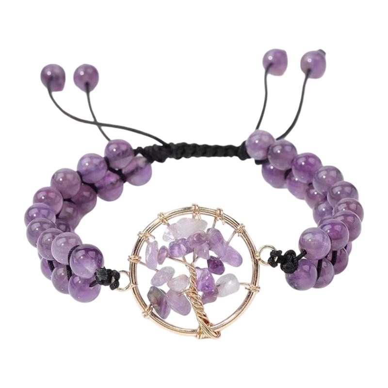 Braided bead bracelet with tree pendant, meaningful gemstone jewelry, Adrita model
