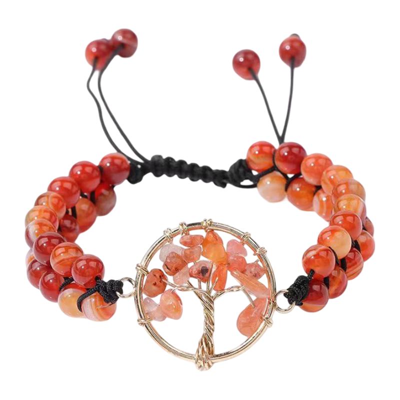 Braided bead bracelet with tree pendant, meaningful gemstone jewelry, Adrita model