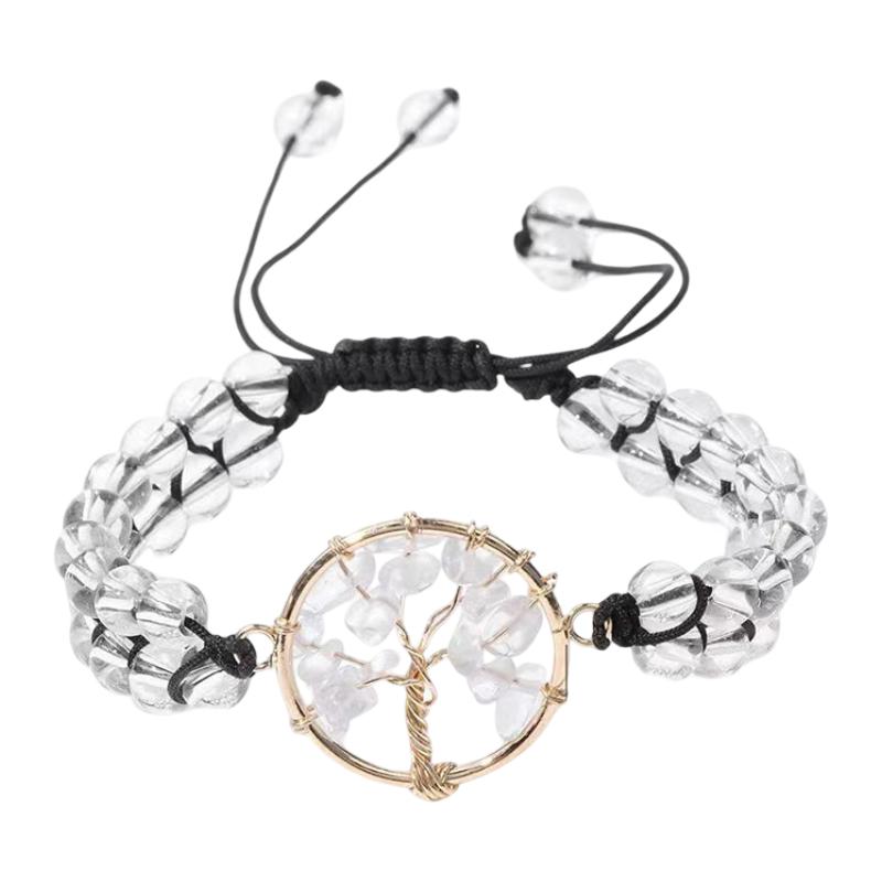Braided bead bracelet with tree pendant, meaningful gemstone jewelry, Adrita model