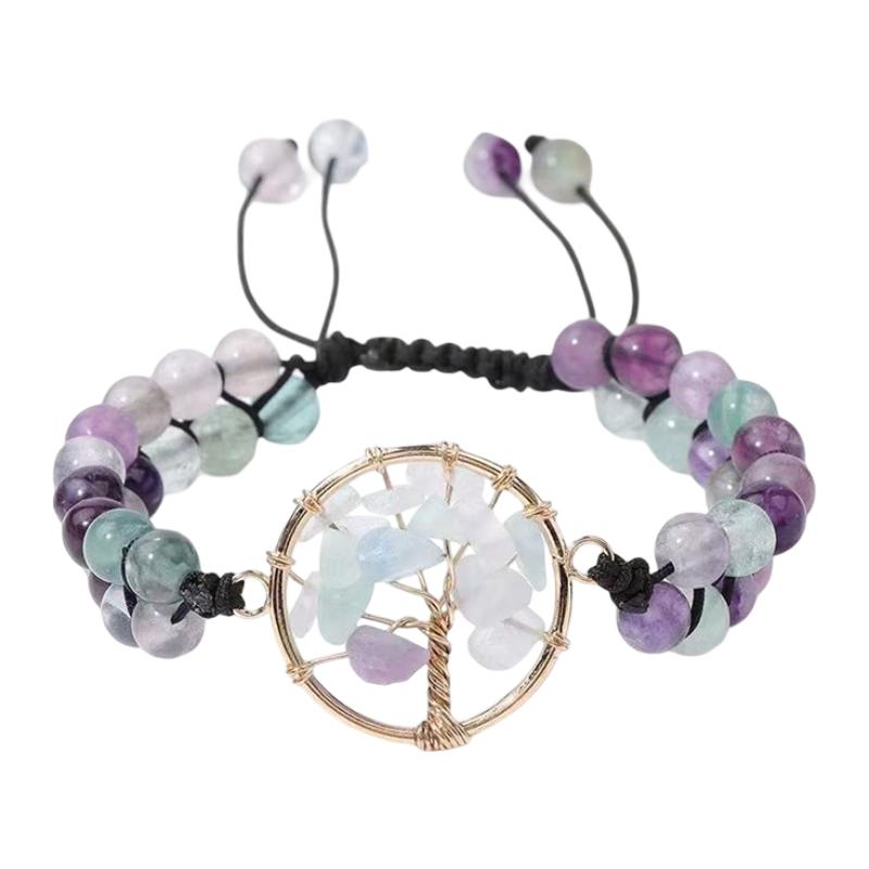 Braided bead bracelet with tree pendant, meaningful gemstone jewelry, Adrita model