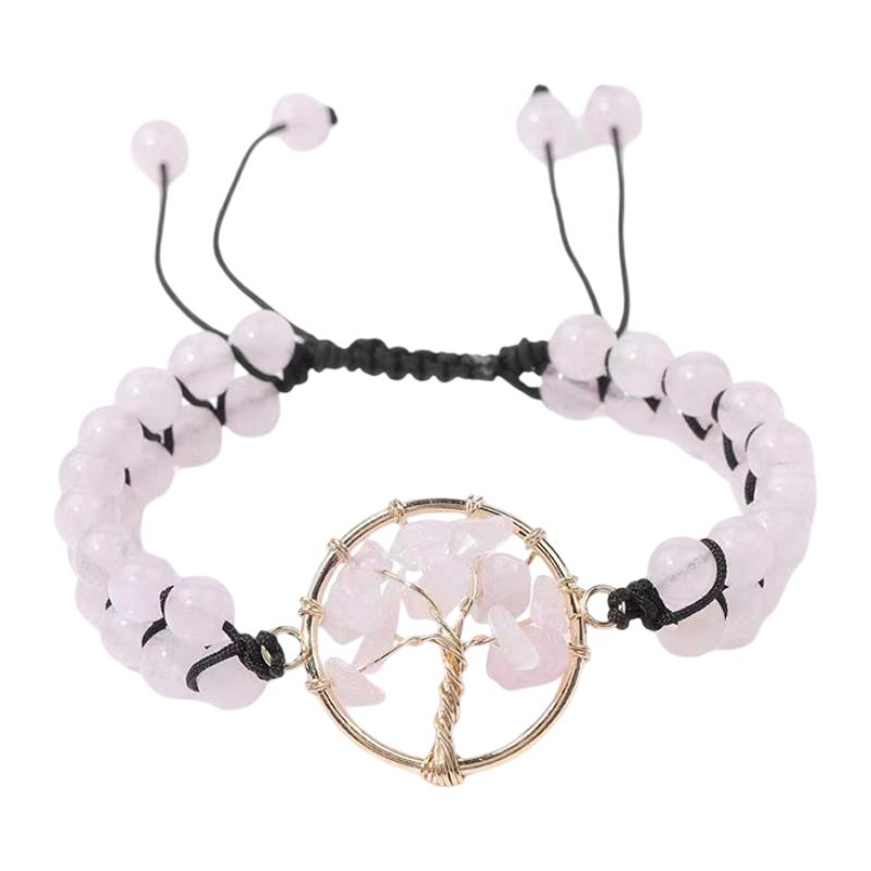 Braided bead bracelet with tree pendant, meaningful gemstone jewelry, Adrita model