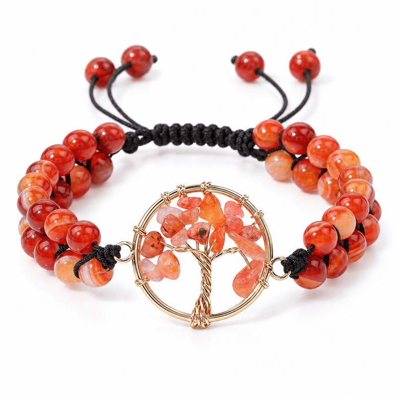 Bracelet Adrita Agate rouge posé de face sur fond blanc