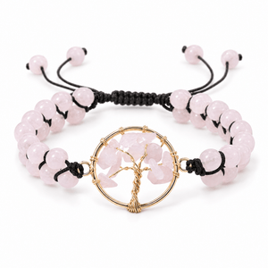 Bracelet Adrita Quartz rose posé de face sur fond blanc