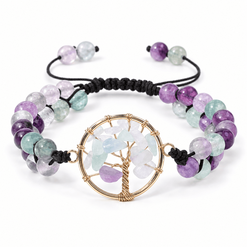 Bracelet Adrita Fluorite posé de face sur fond blanc