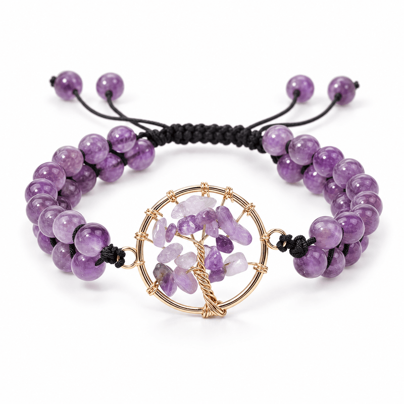 Bracelet Adrita Améthyste posé de face sur fond blanc