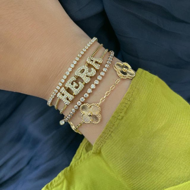Customizable Name Bracelet for Women, Gold-Plated Copper Jewelry, Adjustable Chain with Sparkling Rhinestones, Ustra model