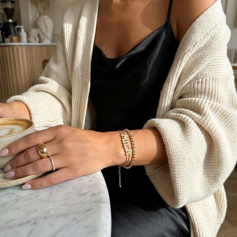 Customizable Name Bracelet for Women, Gold-Plated Copper Jewelry, Adjustable Chain with Sparkling Rhinestones, Ustra model