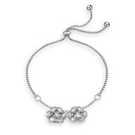 Bracelet fin en acier inoxydable argenté avec pendentifs pattes gravés "Bambi" et chaîne ajustable à coulisse.