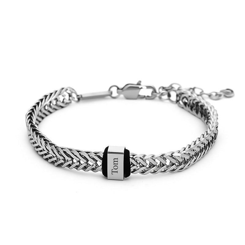 Bracelet personnalisé à maille chevron, plaque à graver, 1x plaque, modèle Spino - La Boutique du Bracelet