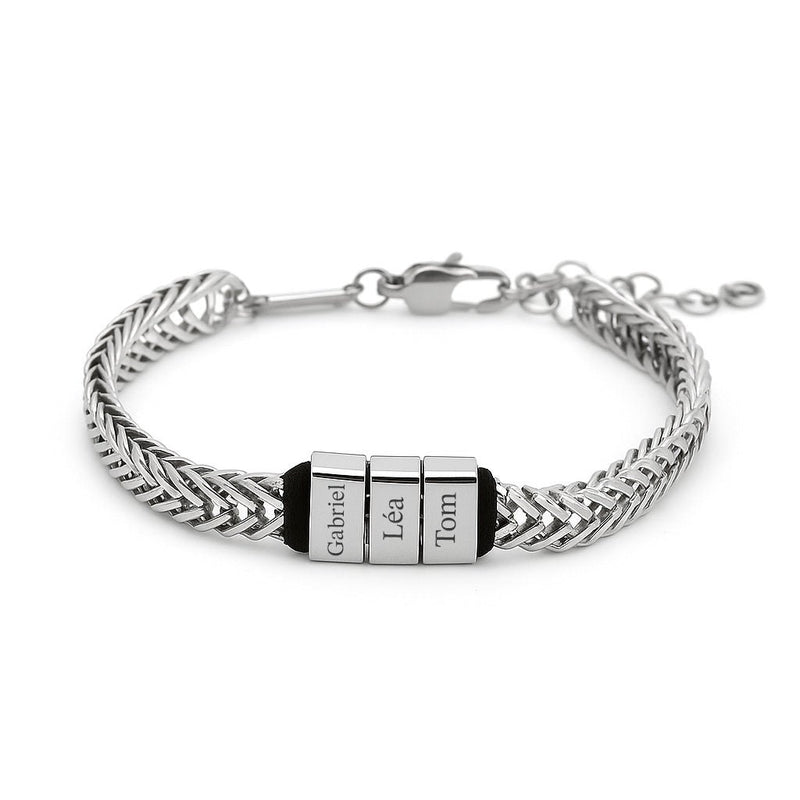 Bracelet personnalisé à maille chevron, plaque à graver, 3x plaques, modèle Spino - La Boutique du Bracelet