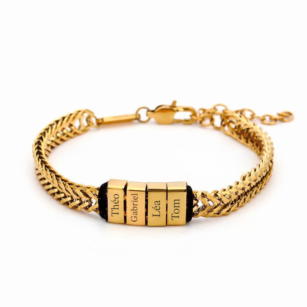 Bracelet personnalisé à maille chevron, plaque à graver, 4x plaques, modèle Spino - La Boutique du Bracelet