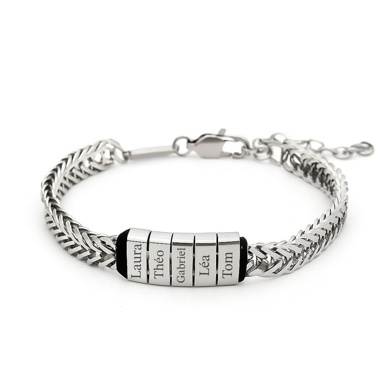 Bracelet personnalisé à maille chevron, plaque à graver, 5x plaques, modèle Spino - La Boutique du Bracelet