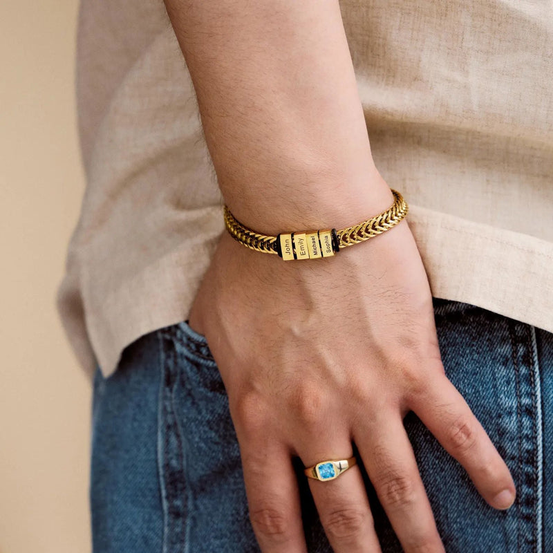 Bracelet personnalisé à maille chevron, plaque à graver, 5x plaques, modèle Spino - La Boutique du Bracelet