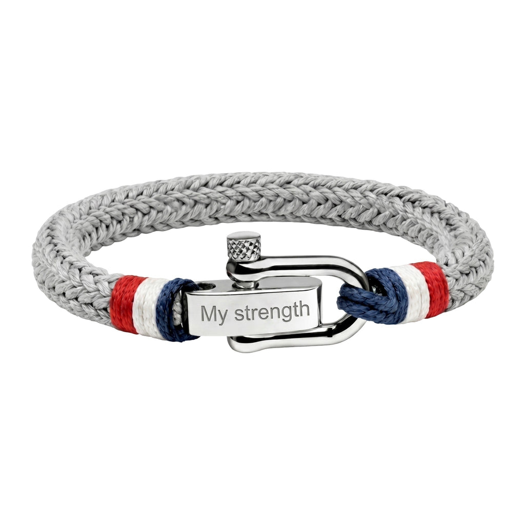 Personalisierbares Armband mit geflochtenem Nylon und Edelstahl-Manille, maritimer Nautik-Stil, verstellbar, Modell Podèle