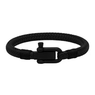 Bracelet pour homme noir en corde tressée avec fermoir mousqueton matique noir.