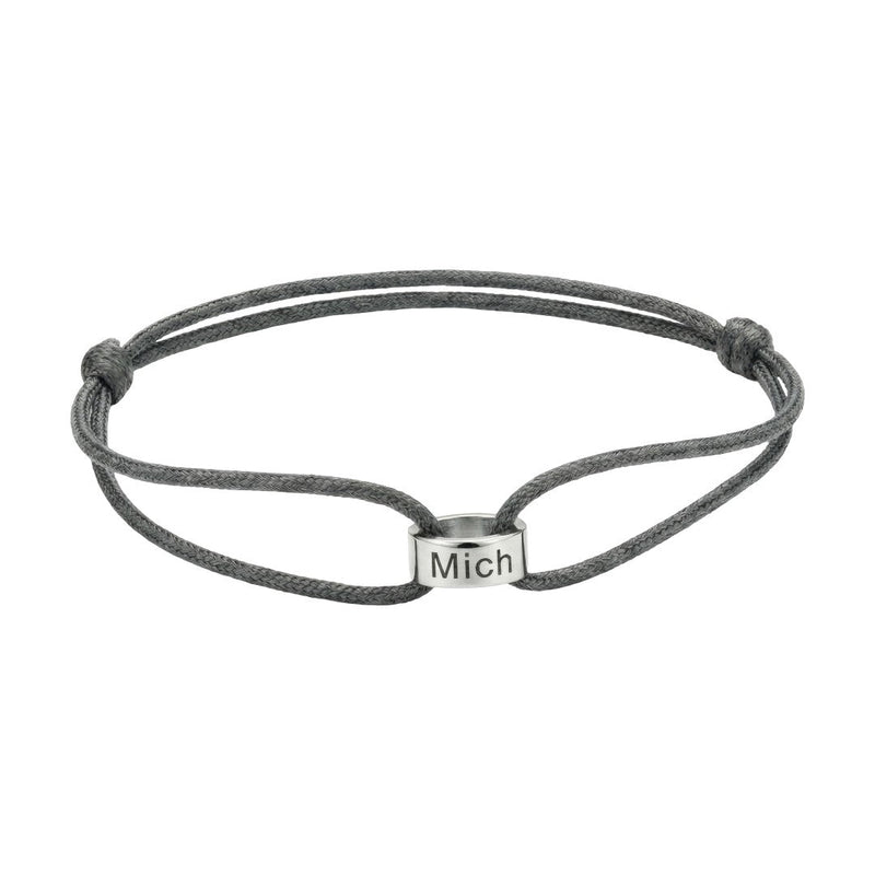 Gepersonaliseerde armband met ring, verstelbaar koord, gravure van naam, eeuwig symbool, model Gibz