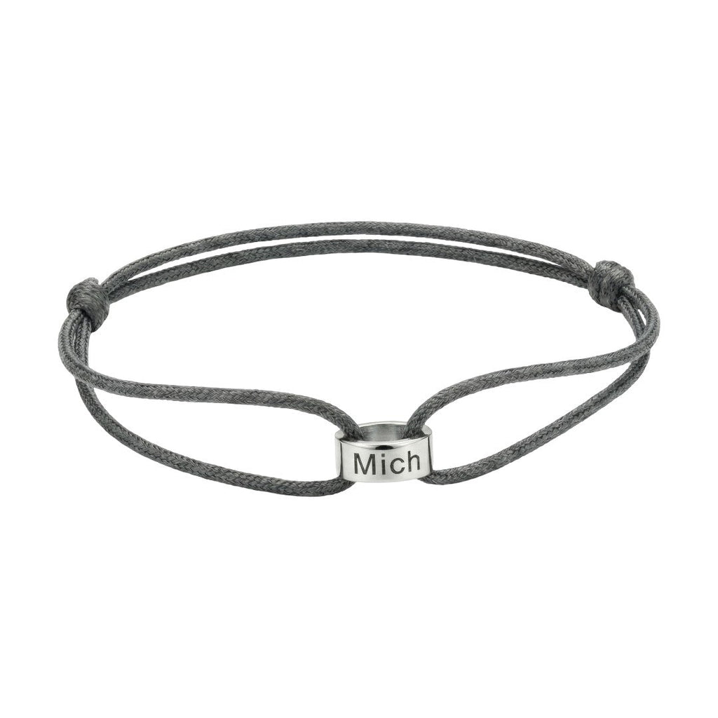 Gepersonaliseerde armband met ring, verstelbaar koord, gravure van naam, eeuwig symbool, model Gibz
