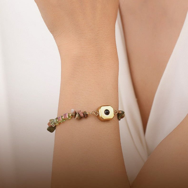 Personligt armbånd med projiceret foto, ægte natursten, unikt følelsesladet smykke, model Dumbi