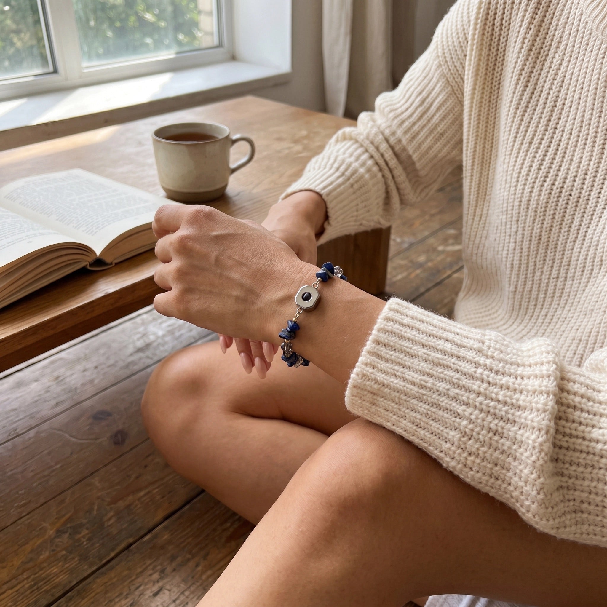 Personligt armbånd med projiceret foto, ægte natursten, unikt følelsesladet smykke, model Dumbi