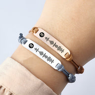 Bracelet personnalisé Spotify en acier inoxydable, cordon gris сhеvеuх et marron, modèle Doru.