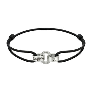 Personalisierbares Armband für Paare, Freunde oder Familie mit ineinander verschlungenen Ringen, verstellbarem Band, Namensgravur, Symbol für ewige Verbundenheit, Modell Pantor