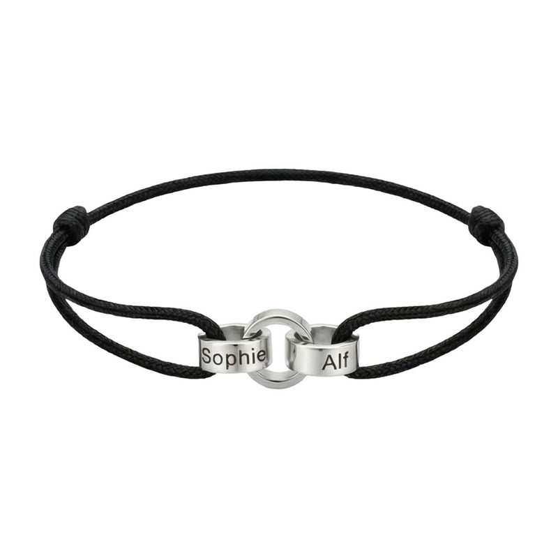 Personalisierbares Armband für Paare, Freunde oder Familie mit ineinander verschlungenen Ringen, verstellbarem Band, Namensgravur, Symbol für ewige Verbundenheit, Modell Pantor