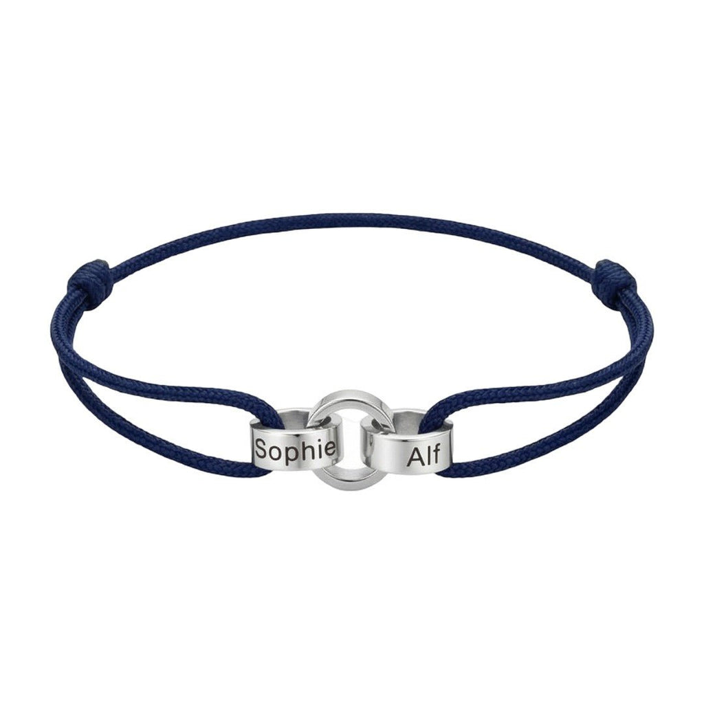 Personalisierbares Armband für Paare, Freunde oder Familie mit ineinander verschlungenen Ringen, verstellbarem Band, Namensgravur, Symbol für ewige Verbundenheit, Modell Pantor