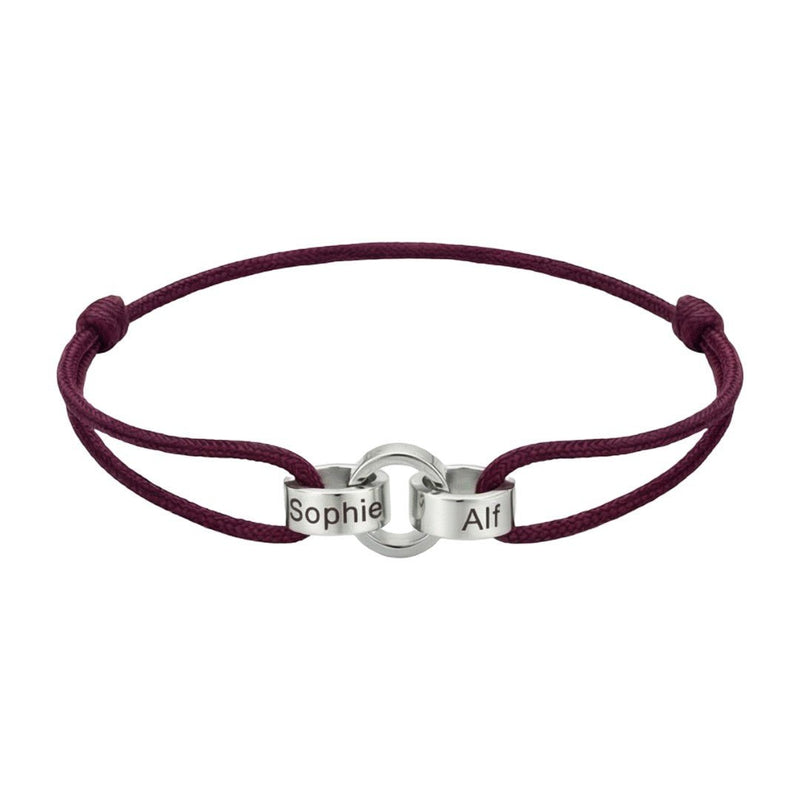 Personalisierbares Armband für Paare, Freunde oder Familie mit ineinander verschlungenen Ringen, verstellbarem Band, Namensgravur, Symbol für ewige Verbundenheit, Modell Pantor