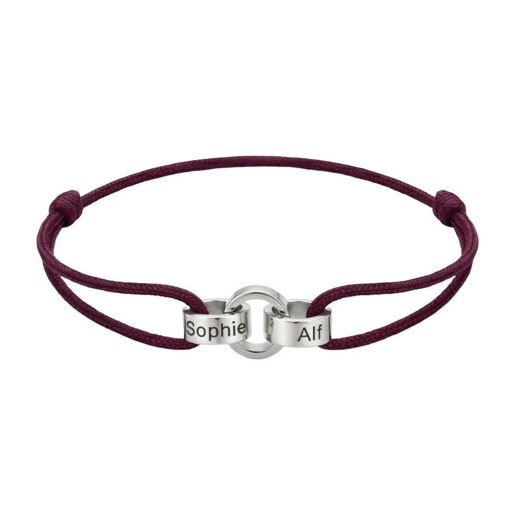 Personalisierbares Armband für Paare, Freunde oder Familie mit ineinander verschlungenen Ringen, verstellbarem Band, Namensgravur, Symbol für ewige Verbundenheit, Modell Pantor